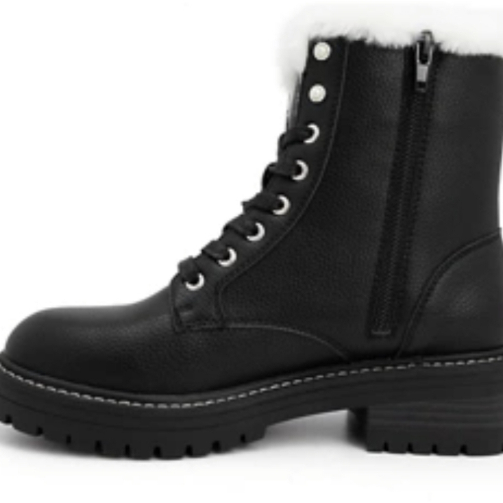 Women's Fur Lined Combat Boots Black